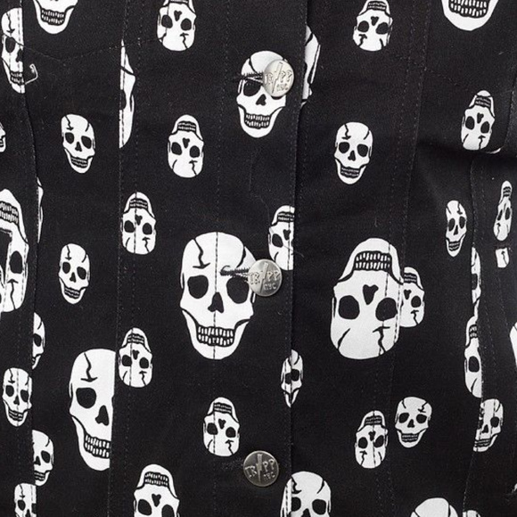 NEW TRIPP ToXiC SKULL Print Stretch Denim JACKET M - Picture 4 of 8